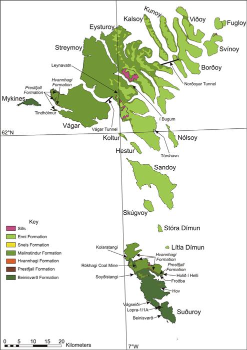 Simplified geological map of the Faroe Islands